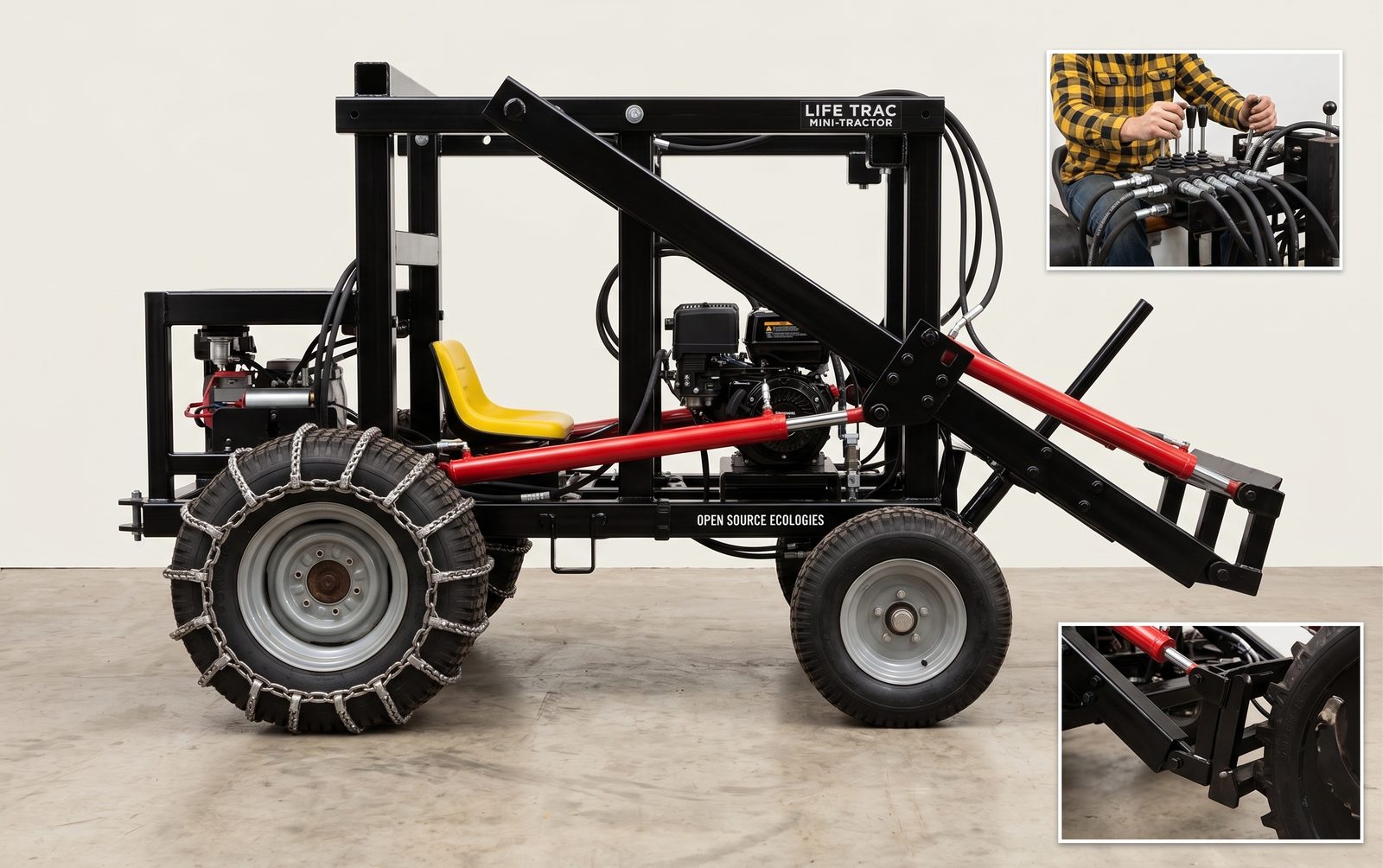 LifeTrac mini tractor, studio side profile
